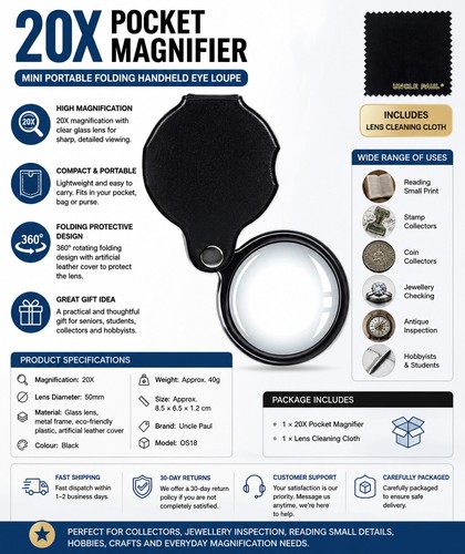 20x pocket magnifier black - magnifier,